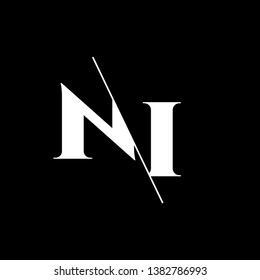 Initial Letter NI Monogram Sliced. Modern logo template isolated on black background