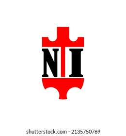 Initial letter NI red crown shield simple logo. Minimal and unique.