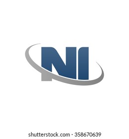initial letter NI swoosh ring company logo blue gray