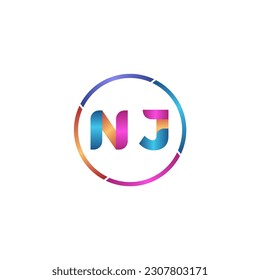 Initial letter NJ curve rounded logo, gradient vibrant colorful glossy 