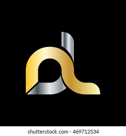 Initial Letter NJ DL Linked Circle Lowercase Logo Gold Silver