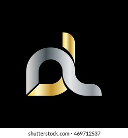 Initial Letter NJ DL Linked Circle Lowercase Logo Silver Gold