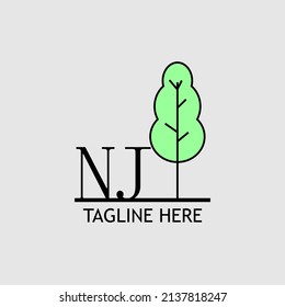 Initial letter NJ with green tree logo. Minimal, simple and unique.