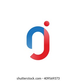 initial letter nj linked round lowercase logo blue red