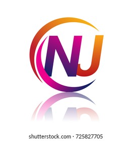 initial letter NJ logotype company name orange and magenta color on circle and swoosh design. vector logo for business and company identity.