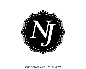 Initial letter NJ monogram logo black seal stamp lace