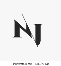 Initial Letter NJ Monogram Sliced. Modern logo template isolated on gray background