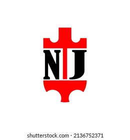 Ursprünglicher Brief NJ roter Kronenschild einfaches Logo. Minimal und einzigartig.