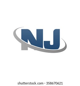 initial letter NJ swoosh ring company logo blue gray