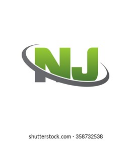 initial letter NJ swoosh ring company logo green gray