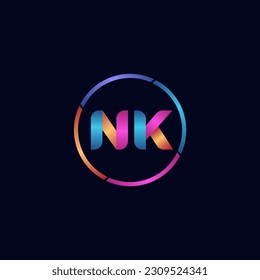 Letra inicial logotipo redondeado de la curva NK, gradiente brillante brillante brillante brillante brillante 