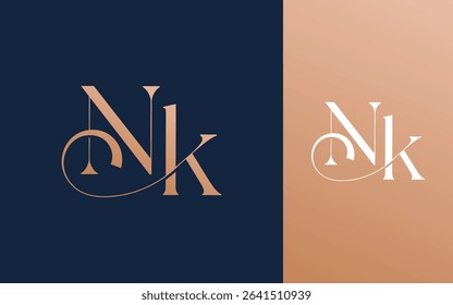 Initial letter NK KN logo design vector illustration for couple, wedding, and business