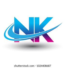 initial letter NK logotype company name colored blue and magenta swoosh design. vector logo for business and company identity.
