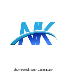 initial letter NK logotype company name colored blue and swoosh design. vector logo for business and company identity.