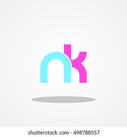 Initial letter NK lowercase logo design template cyan magenta