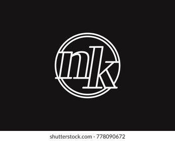 Initial letter nk lowercase outline inside the circle logo template white on black background