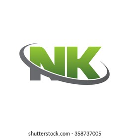 initial letter NK swoosh ring company logo green gray