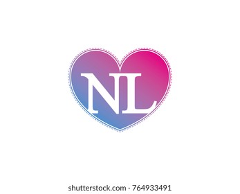 the initial letter NL in the heart symbol as a logo, sign and decoration