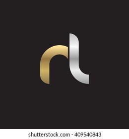 initial letter nl linked round lowercase logo gold silver black background