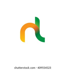 initial letter nl linked round lowercase logo orange green