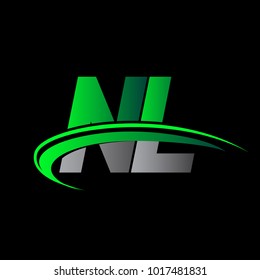 initial letter NL logotype company name colored green and black swoosh design. vector logo for business and company identity.