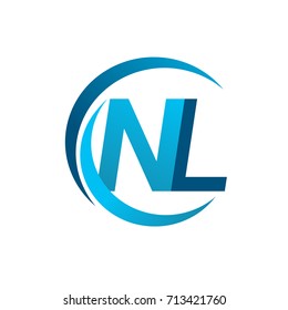 initial letter NL logotype company name blue circle and swoosh design. vector logo for business and company identity.