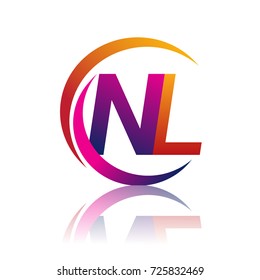 initial letter NL logotype company name orange and magenta color on circle and swoosh design. vector logo for business and company identity.
