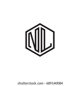 Initial letter NL, minimalist line art monogram hexagon logo, black color