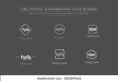 Letra inicial paquete NM para identidad y logotipo. Plantilla de logotipo de vectores con escritura a mano y estilo de firma.