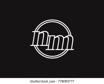 Initial letter nm lowercase outline inside the circle logo template white on black background