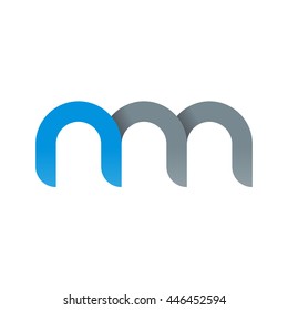 initial letter nm modern linked circle round lowercase logo blue gray
