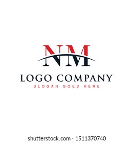 Initial letter NM, overlapping movement swoosh horizon logo company design inspiration in red and dark blue color vector