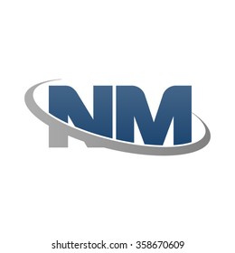 initial letter NM swoosh ring company logo blue gray