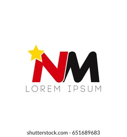 Initial letter nm yellow star logo red black