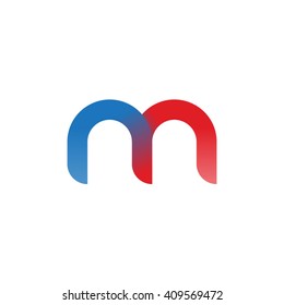 initial letter nn linked round lowercase logo blue red