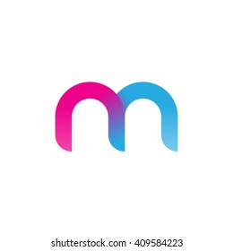 initial letter nn linked round lowercase logo pink blue purple