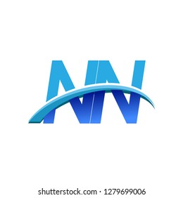initial letter NN logotype company name colored blue and swoosh design. vector logo for business and company identity.