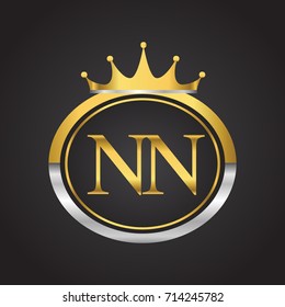 initial letter NN logotype company name with oval shape and crown, gold and silver color. vector logo for business and company identity