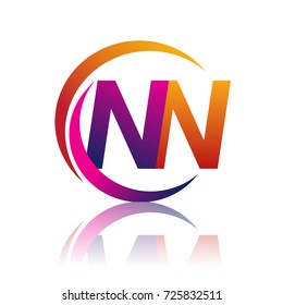 initial letter NN logotype company name orange and magenta color on circle and swoosh design. vector logo for business and company identity.