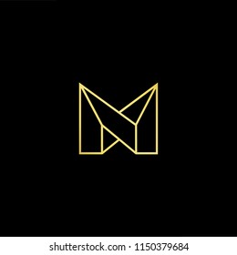 Initial letter NN MM MN NM minimalist art monogram shape logo, gold color on black background