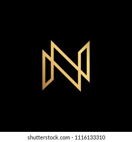 Initial letter NN N  minimalist art monogram shape logo, gold color on black background