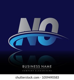 initial letter NO logotype company name colored blue and grey swoosh design. vector logo for business and company identity.