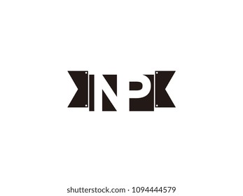 Initial letter np black ribbon logo design