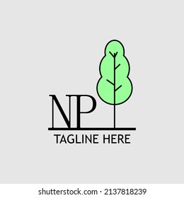 Initial letter NP with green tree logo. Minimal, simple and unique.