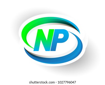 initial letter NP logotype company name colored blue and green swoosh design, modern logo concept. vector logo for business and company identity.