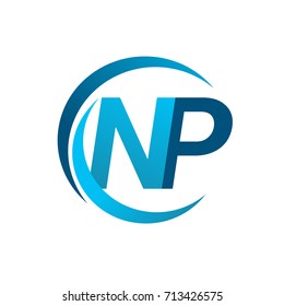 initial letter NP logotype company name blue circle and swoosh design. vector logo for business and company identity.