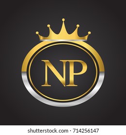 initial letter NP logotype company name with oval shape and crown, gold and silver color. vector logo for business and company identity.