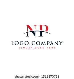 Initial letter NP, overlapping movement swoosh horizon logo company design inspiration in red and dark blue color vector