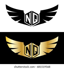Initial Letter NQ Hexagonal Shape Logo with Wings Icon