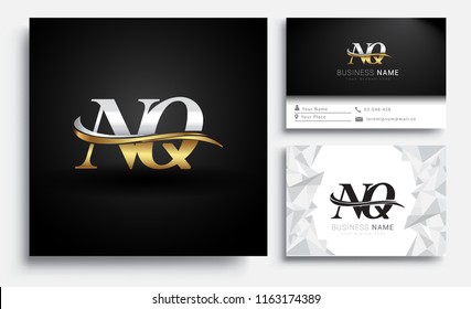 initial letter NQ logotype company name colored gold and silver swoosh design. Vector sets for business identity on white background.